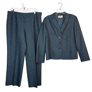 LE SUIT Polyester Metallic Pant Suit Blue Lined Notch Collar Career 2PC
